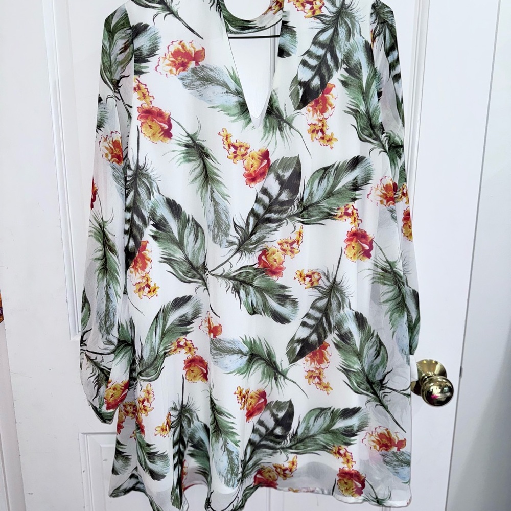 Floral and Feather Print Dress